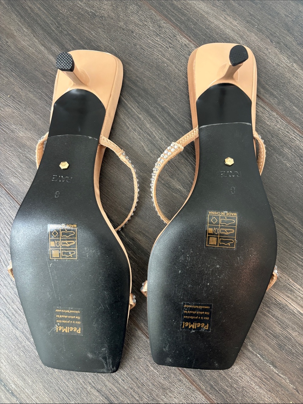 RAYE Blush Nude Rhinestone Double-Strap Kitten Heel Sandals Side 8 - Picture 5 of 6